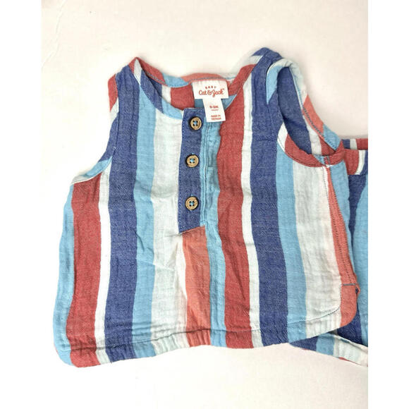Cat & Jack 2 Pc Set Baby Girls Size 0-3 Months Tank Top and Shorts Stripe Blue - Picture 2 of 6